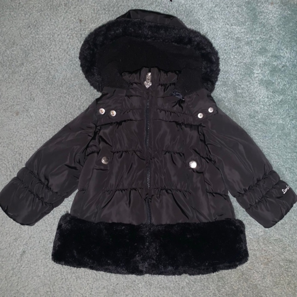 London Fog Black Kids Puffer Jacket with Faux Fur